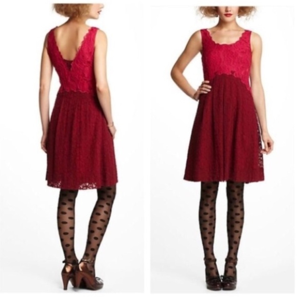Anthropologie Wine Lace Dress